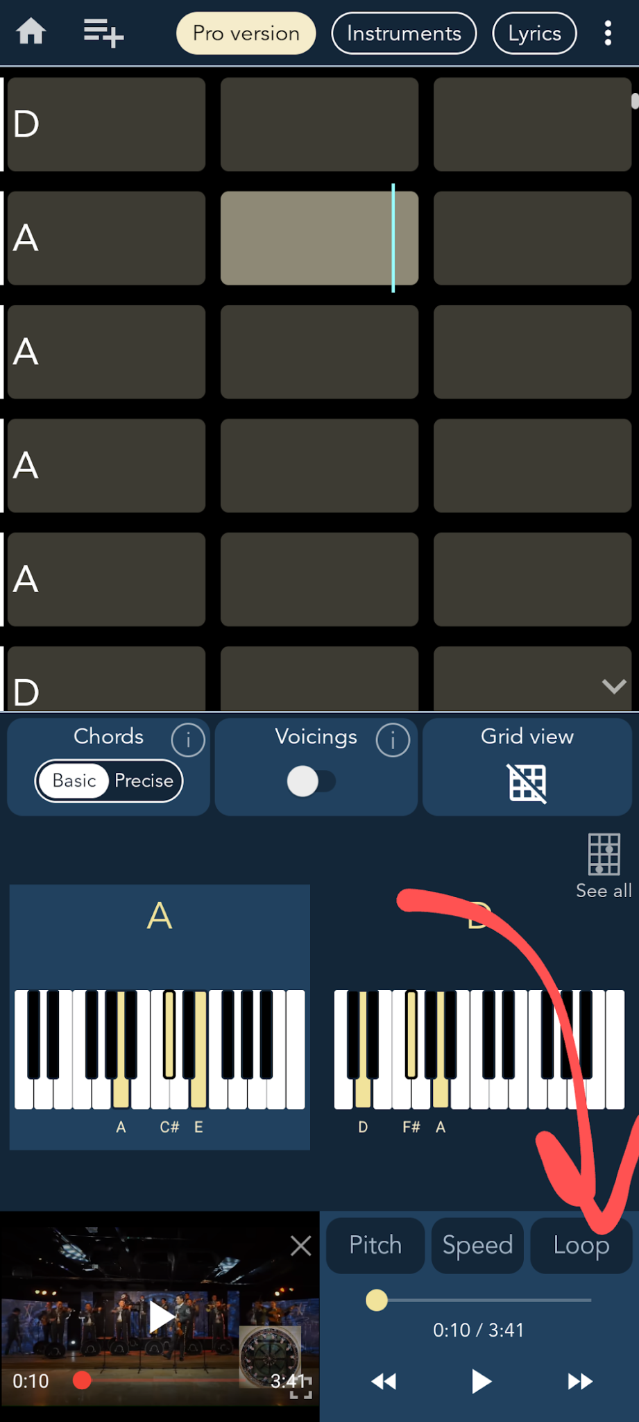 Loop button in the playback menu