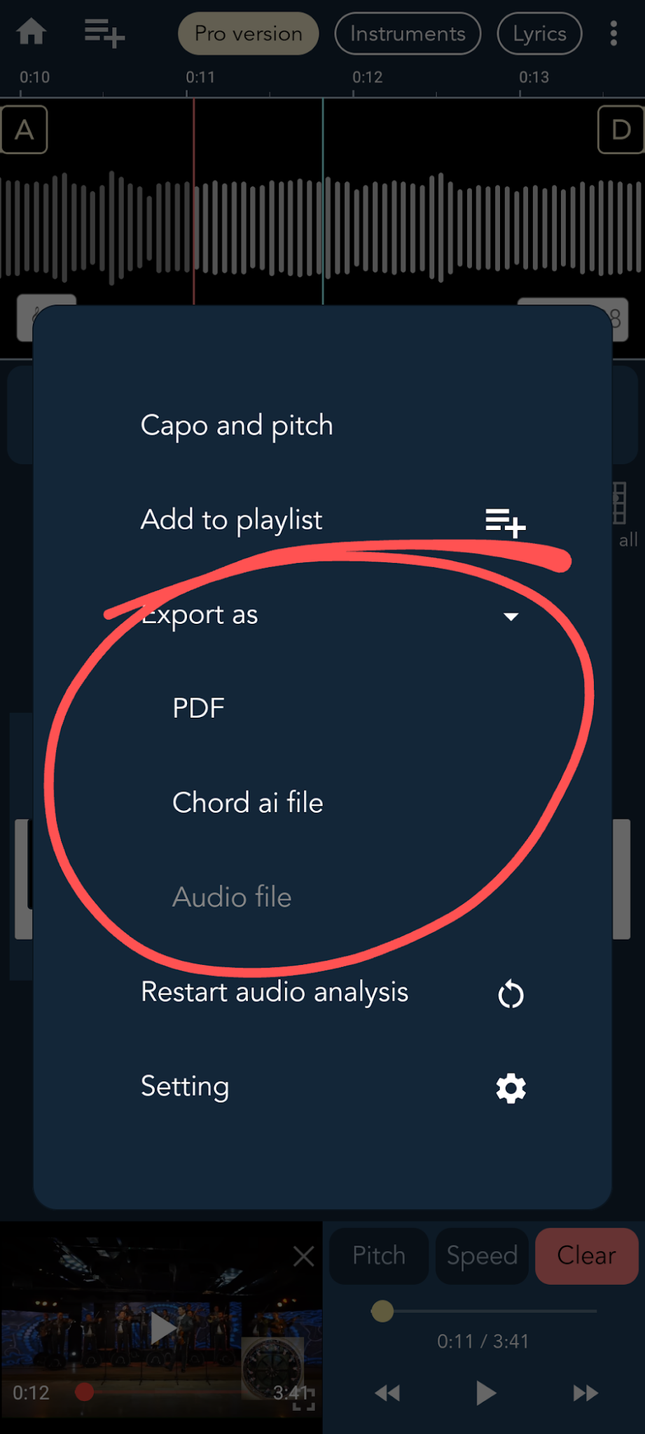 Export dialog showing the three formats